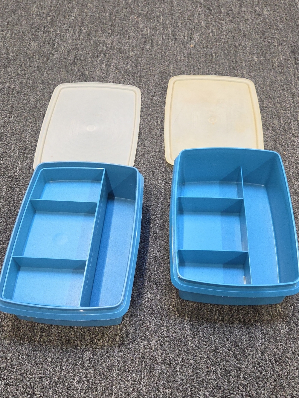 2 Vtg Tuppercraft by Tupperware #767-2 Blue Storage Container Craft Box  S-57